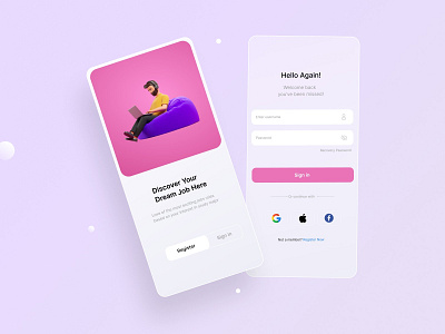 Login / Sign up - Mobile App app design illustration job login logo mobile mockup signup typography ui ux