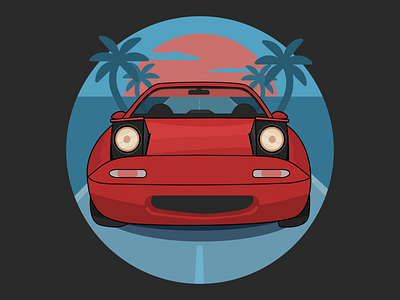 Miata sunset adventure affinitydesigner car illustration driving flat illustration mazdamx5 miata mx5 sportscar sunset