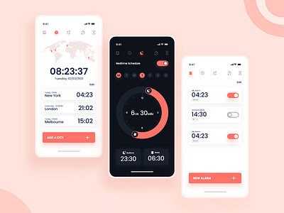 World clock and Smart Alarm Mobile App clock design lifestyle mobile app smart ui ux