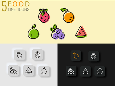 5 food line icons app design food fruit graphic design healthy healthy lifestyle icon illustration logo nutrition vector web application