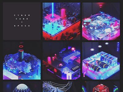 space cube c4d cyberpunk daily design graphics illustration lowpoly neon octane poster render shots