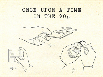 Once Upon a Time in the 90s — patent poster 90s computer floppy disk illustration illustrator mouse patent technical drawing vector vintage design