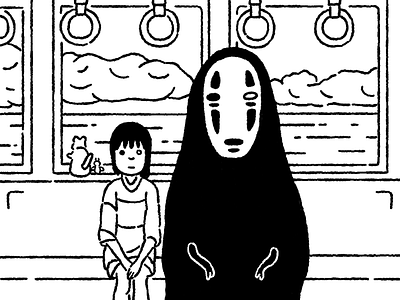 Studio Ghibli - Spirited Away : Chihiro & Kaonashi (No-Face) animated animation anime art chihiro design drawings fanart film ghibli illustration japan kaonashi kindness lineart noface odd spirit strange studio ghibli