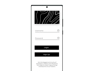 B&W Modernistic On-boarding screen. app black and white branding bw design graphic design illustration logo mob mobile ui