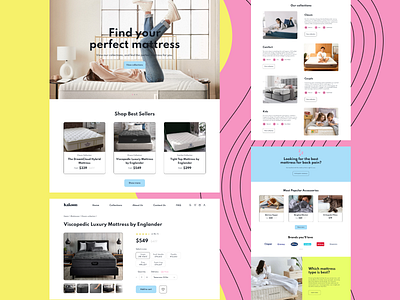 E-commerce - mattress website blue candy clean colorful design desktop ecommerce interface matress pink seller shop ui ux yellow