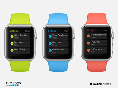 Apple Watch GoPro — Color Settings apple watch color concept gopro interface ios8 iwatch recording remote control settings video