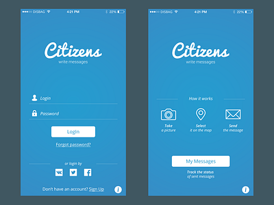 Citizens app apple citizen design flat ios8 iphone login messages mobile signup ui