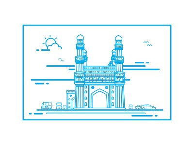 Charminar autos building cars charminar city design hyderabad illustration india naveenui strokes vector