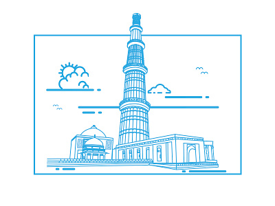 Qutub Minar Illustration.. art city delhi design illustration india naveenui qutubminar strokes sun ui vector