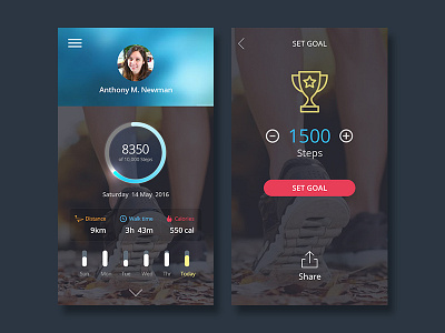 Step Tracker.. activity app countdown design fitness health mobile run sport step tracker ui