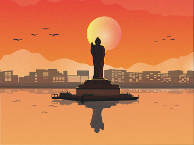 Buddha Statue of Hyderabad.. art buddha building city hyderabad illustration india landscape statue vector water