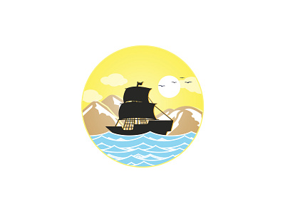 Illustration exercise..!! design illustration logo mountains scenary ship