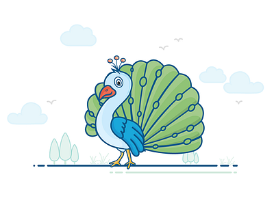 Peacock..!! clouds design green icon illustration illustrator logo peacock scenery vecto