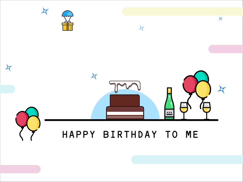 Happy Birthday..!! animation balloons birthday cake gif gift glass icon party wine