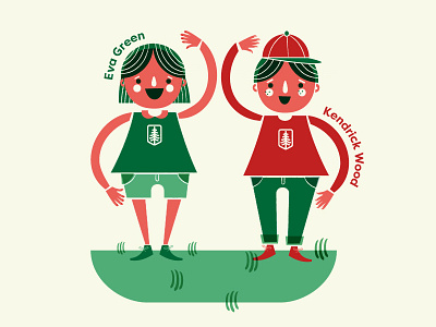 Camper Illustration boy camper characters geometric girl grass hat illustration kid overlay vintage wave