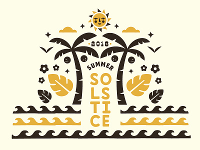 Happy Solstice 2018 birds clouds coconuts flowers illustration leaves palm tree solstice summer sun waves