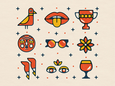 Vintage Inspired Icons beer bird eyes faces flower glasses icons legs mouth textured icons tongue trophy vintage