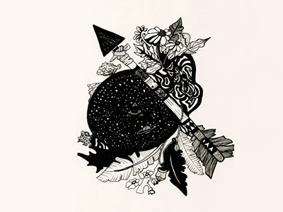 Intergalactic Cornocopia arrow art brush drawing flowers illustration ink leaf medium pen space universe