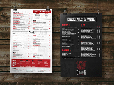 Blind Pig Pizza Co. - Menu design food illustrator indesign menu photoshop pizza restaurant rustic