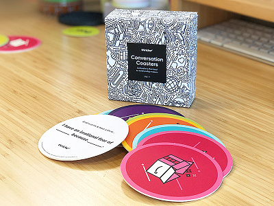 thinkFWD Conversation Coasters box branding design design thinking icebreakers illustration packaging vector