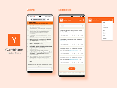 YCombinator Hacker News (Redesign Challenge) by Samir Arora on Dribbble