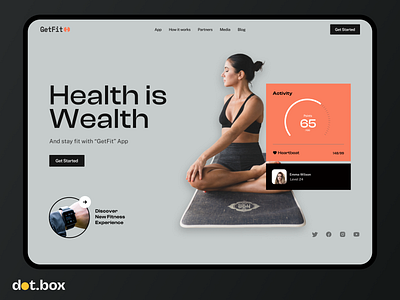 GetFit - Health Tracking Website UI elegant figma fitness health hero section home page interaction design interface landing page minima design motion design simple design uiux usability user interface ux inspiration uxui web design web page website