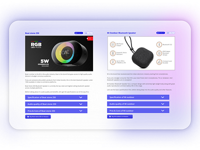 Product review blog blue blur design glassmorphism product review speaker ui ux webpage