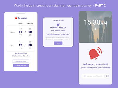 Wakky - android app design - PART 2 alarm alert blue design popup purple slide time timer ui ux