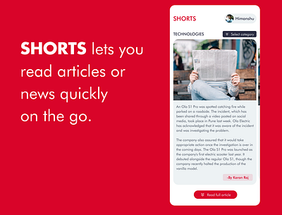 SHORTS - read article and news android app application article blue design news red shorts ux