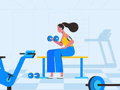 Gym 2d character characters explainer flat girl gym illustration shape sport texture vector