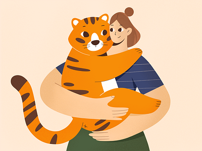 Big Baby 2d animals baby character characters design flat girl illustration procreate procreate art shape texture tiger vector