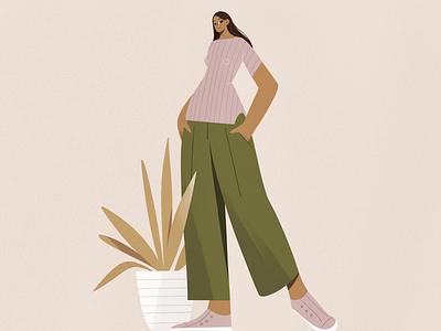 Like a model 2d characters clothes design fashion flat girl illustration plant pose procreate shape texture