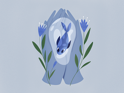 Blue Fish 2d character characters design fish flat hands illustration plants procreate shape texture water
