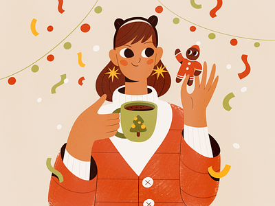Coffee break 2d character characters cookie eat flat food holiday illustration people procreate shape texture vector