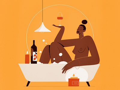 Enjoy Yourself 2d bath character characters flat girl holidays illustration people procreate relax romantic shape texture vector wine