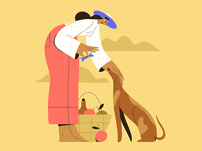 Picnic 2d character characters dog flat girl illustration landscape nature people picnic procreate shape summer texture vector