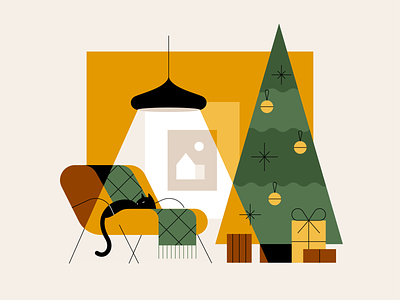 Kitty's House 2d celebration characters christmas design flat geometry illustration interior room shape texture vector
