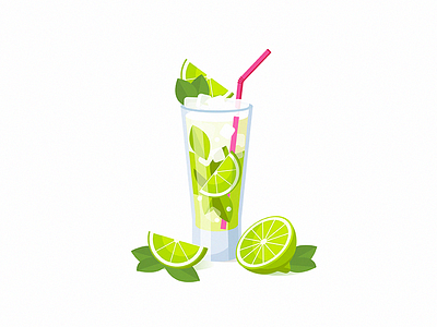 Mojito 2d cocktail drink food glass icon illustration mojito party smoothie tasty vector