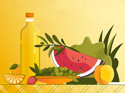 Tasty 2d dinner flat food fruits halftone illustration shape table texture vector veg