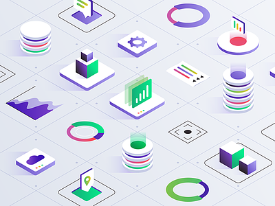 Isometric design explainer flat gradient graphic icons illustration isometric shape ui vector