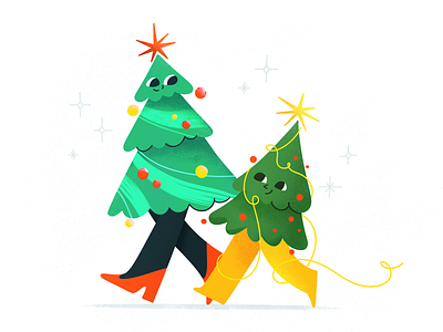 Christmas is coming 2d celebrate characters christmas christmas tree design flat illustration party procreate shape texture tree