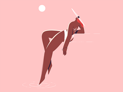 Retro 2d beach characters flat girl illustration naked procreate summer sun texture vector