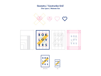 Boklovers construction bok book branding geometry grid heart identity logo design love lover process typography