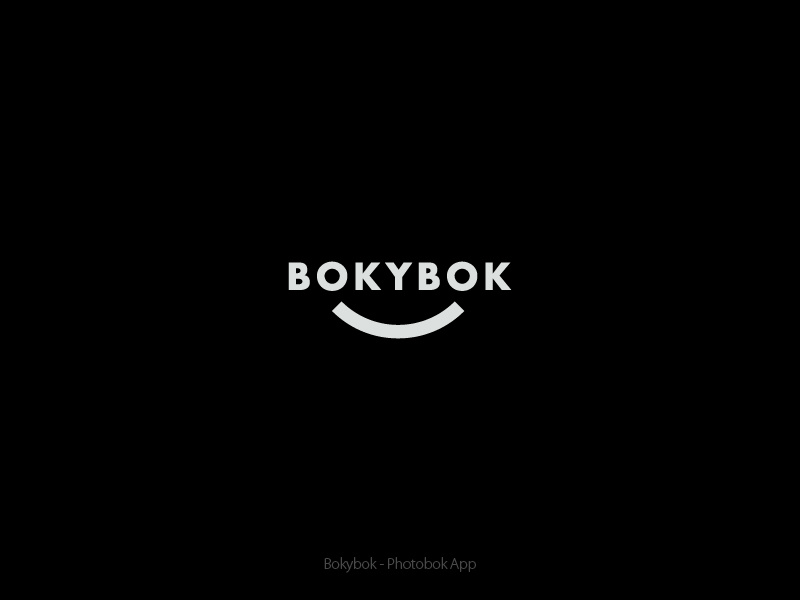 BOKYBOK B&W logotype smiley smile startup black and white process identity branding app photography photo photobooks