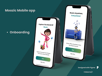 Moozic App design - Onboarding screen 1 & 2 app ui app ux design landing page ui ux