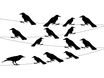 A Flock Of Crows On A Wire Vector Illustration иконки образ плоский птицы фон