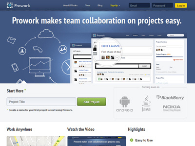 Prowork Home interface website