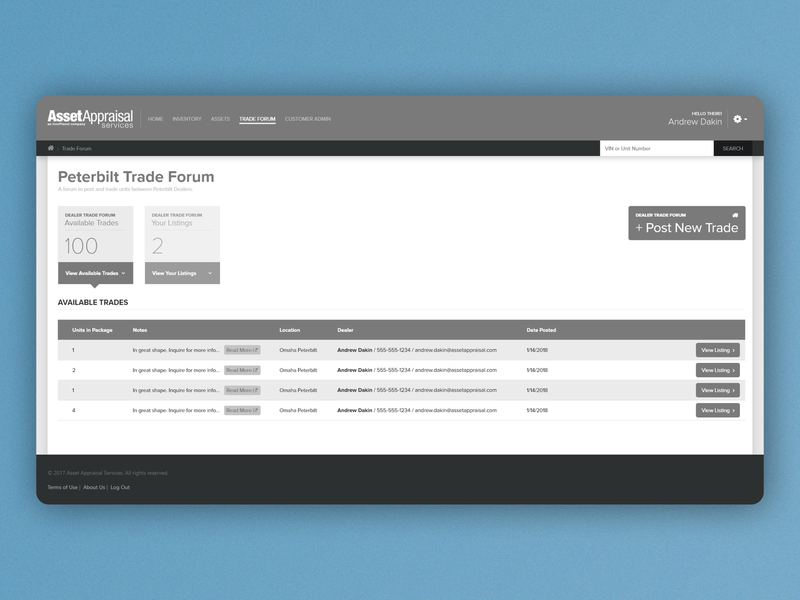 Trade Forum app semi truck trading transport ui ux web wireframe