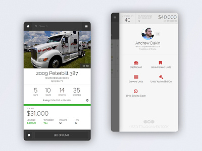 Used Truck Inventory Redesign app auction mobile semi truck transport ui ux web