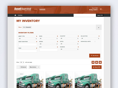 My Inventory Redesign filter grid inventory semi truck transport ui ux